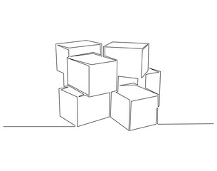 Stack cardboard continuous line. Continuous one line drawing of stack cardboard. Carton storage concept. Single line drawing