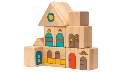 Colorful Wooden Toy House with Architectural Details