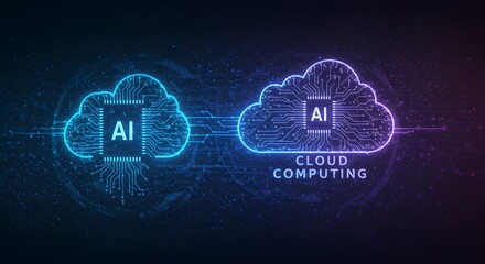 The future of digital innovation, showcasing AI integration with cloud computing for advanced data processing and networking