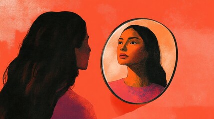 Woman looking at herself in a mirror