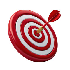Red and white dartboard with dart hit bullseye isolated on transparent background