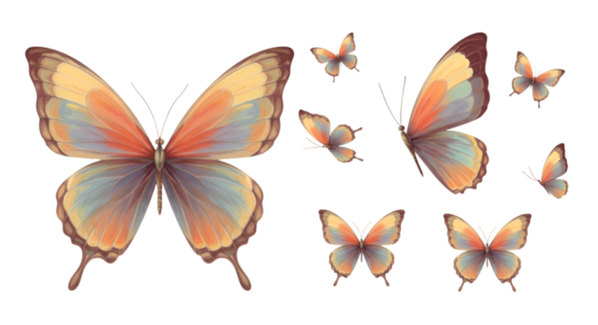 Isolated Digital Illustration Of Beautiful Colorful Butterflies Flying On Black Background