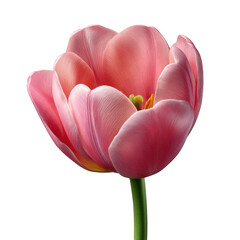 Single pink tulip flower isolated on transparent background