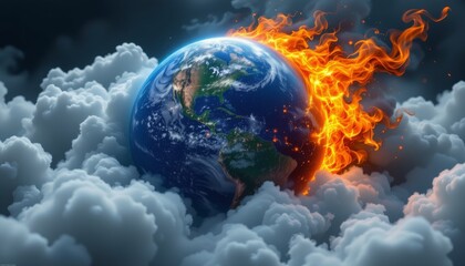 Fototapeta premium Raging inferno consumes earth globe atmosphere in turmoil digital art dramatic skies global warming concept