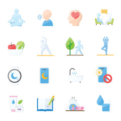 Wellness Lifestyle Icon Set Flat Pastel Design