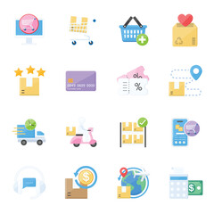 E commerce and Online Shopping Icon Set Flat Pastel Style