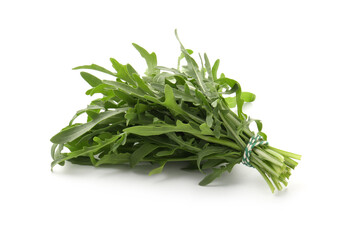 Bunch of fresh green arugula leaves isolated on white