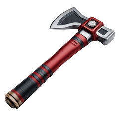 Red and silver futuristic axe isolated on transparent background