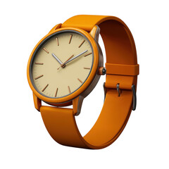 Orange leather strap watch with cream dial isolated on transparent background