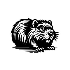 Stylized Black and White Illustration of a Groundhog with Sharp Fur Details.