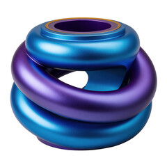 Iridescent blue and purple twisted metal sculpture isolated on transparent background