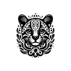 Stylized Black and White Leopard Face with Decorative Elements.