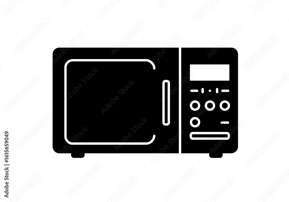 Poster a black microwave oven with a display and buttons on a white background in a graphic style