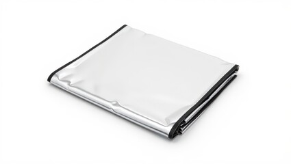 Folded Silver Emergency Blanket for Survival Preparedness on White Backdrop Offering Warmth and Protection in Critical Situations for Outdoor Adventures