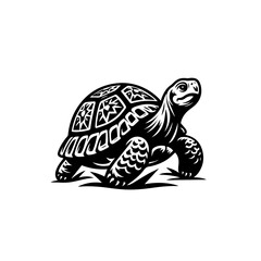 Stylized Black and White Tortoise with Intricate Shell Patterns.