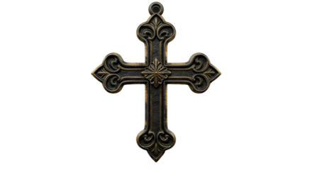 Isolated Gold Cross Illustration On Black Background With Detailed Decoration