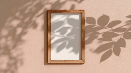 Creative quote board mockup with wooden frame on pastel wall with shadows