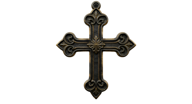 Isolated Gold Cross Illustration On Black Background With Detailed Decoration