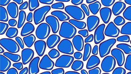 Obraz premium A seamless vector pattern featuring blue, glossy, pebble-like shapes on a white background. The design has a modern, abstract feel, suitable for various design projects