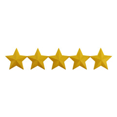 Isolated Golden Five Stars Illustration with Transparent Background