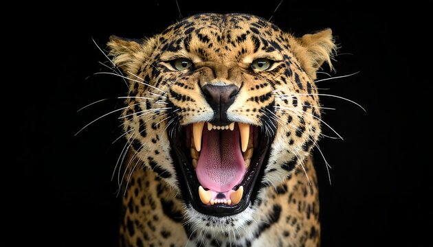 Close-up portrait of a leopard roaring