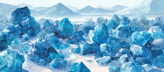 Obraz premium Crystalline blue landscape with mountains in the distance