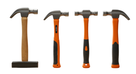Isolated Photo Of Hammer Tools with Orange Handles on Transparent Background