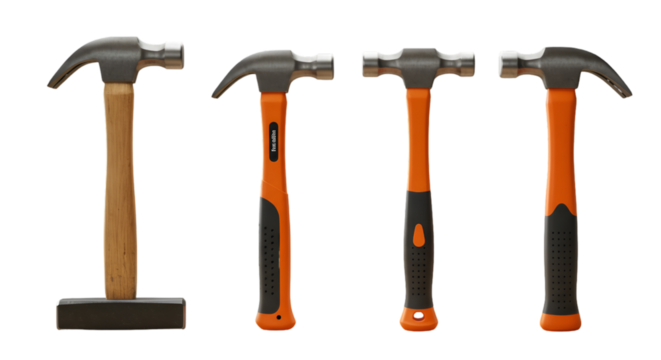 Isolated Photo Of Hammer Tools with Orange Handles on Transparent Background - Powered by Adobe