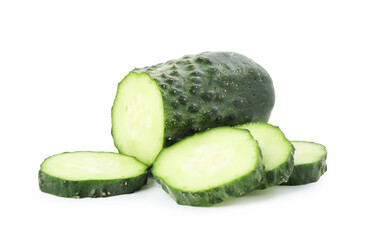 Slices of fresh cucumber isolated on white