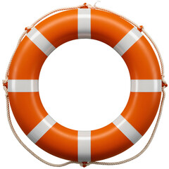 Isolated Orange Lifebuoy Floating on Transparent Background 3D Illustration