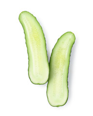 Halves of fresh cucumber isolated on white, top view