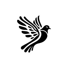 Stylized Black Silhouette of a Dove in Flight with Open Wings.