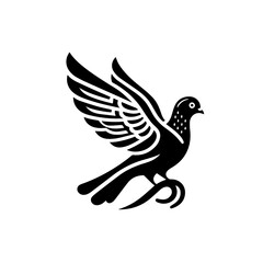 Stylized Black Silhouette of a Dove in Flight with Detailed Wings.