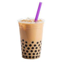 Isolated Realistic Image Of A Bubble Tea Drink With Purple Straw And Ice