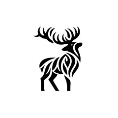 Stylized Black Silhouette of a Majestic Stag with Intricate Patterned Body.
