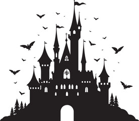 Mystical Castle Night Scene Silhouette Set"