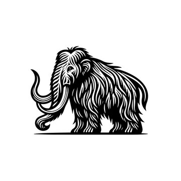 Stylized Black Silhouette of a Woolly Mammoth with Curving Tusks.