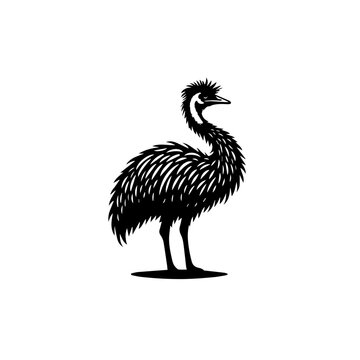 Stylized Black Silhouette of an Emu Bird Standing Proudly.