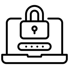 Laptop Lock Outline Icon Design Vector - laptop with a password field and padlock, representing device security, login protection, and data privacy