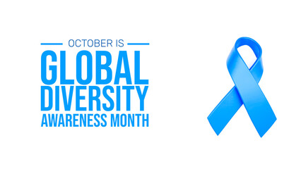 October is Global Diversity Awareness Month with a blue ribbon on a white background 3D Illustration for Inclusion and Equality