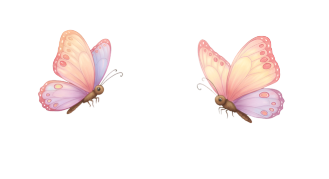Isolated Illustration Of Two Pink Butterflies With Floral Wings In Flight On Transparent Background