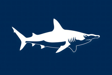 Naklejka premium White Hammerhead Shark Silhouette on a Deep Blue Background