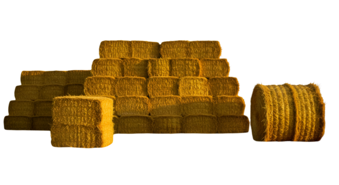 Isolated Hay Bales Stacked 3D Illustration with Transparent Background