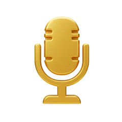 Isolated Golden Microphone Illustration On Transparent Background