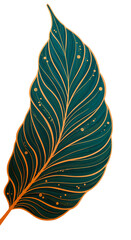 Isolated Illustration Of A Green And Gold Leaf On Transparent Background