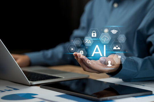 AI, Artificial Intelligence concept. user identity, and language processing, intelligent systems enhancing digital operations, data security, automation and learning innovation.