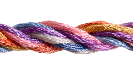 Colorful twisted embroidery threads close-up detail textile fiber art craft,