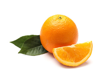 Whole and slice of orange isolated on white