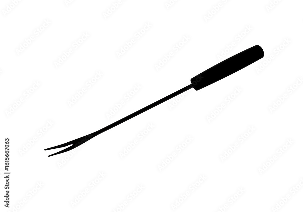 Poster a black and white image of a fondue fork with a handle on a white background space