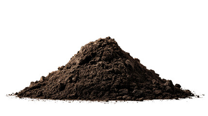 Dark soil pile isolated on black background earthy tones rich texture gardening agriculture